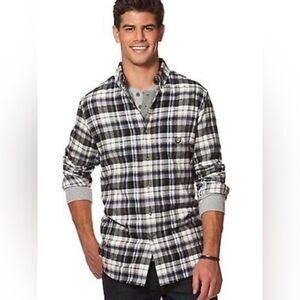 Chaps Mens Flannel Shirt Gray and White Size Small